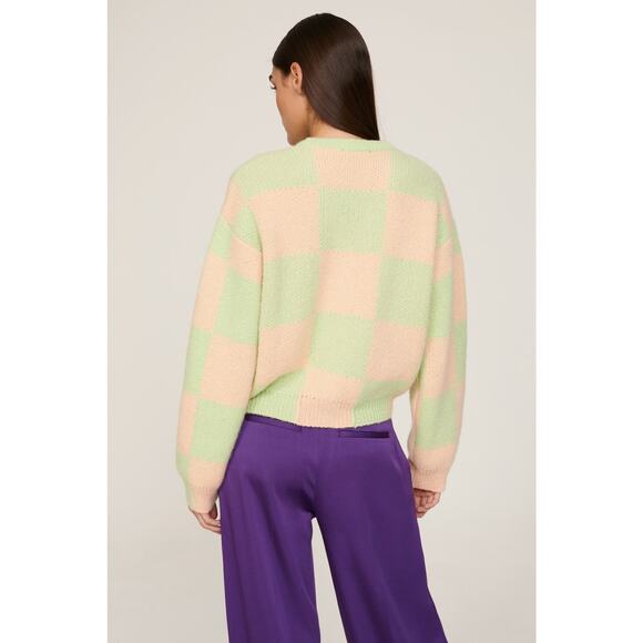 Stine Goya Amara Checker Pastel Green Peach Alpaca Knit Cardigan Sweater Medium - Picture 3 of 15